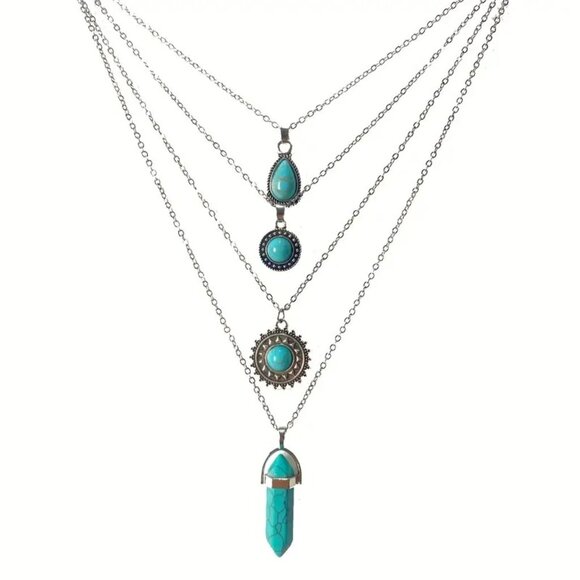 (5/$25‎ SALE ✅)BOHO Jewels Chic & Trendy 4pc Layering Turquoise Necklace Set - Picture 1 of 4